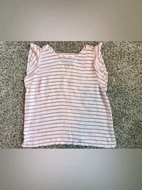 LOFT Pink and White Striped Short Sleeve Top